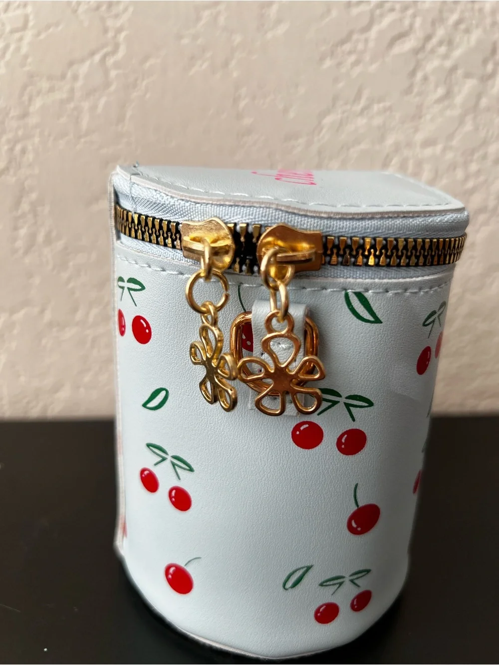 Cherry Print Kids Crossbody Bag - Light Blue with Red Cherries
